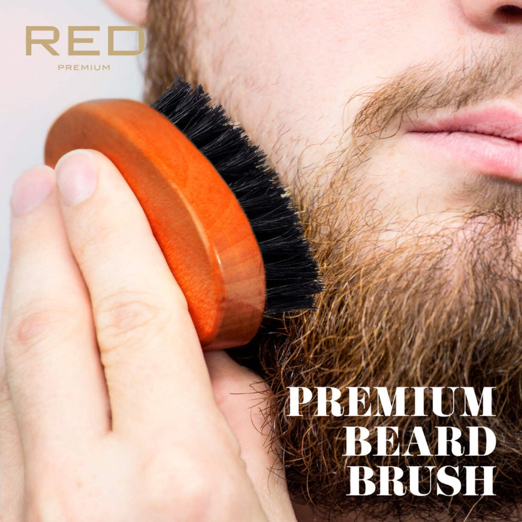 RED with 100% Natural Boar Bristles for Men, Premium Wooden Brush, Beards Mustaches Grooming Shaving Comb, Tame and S... - Image 2