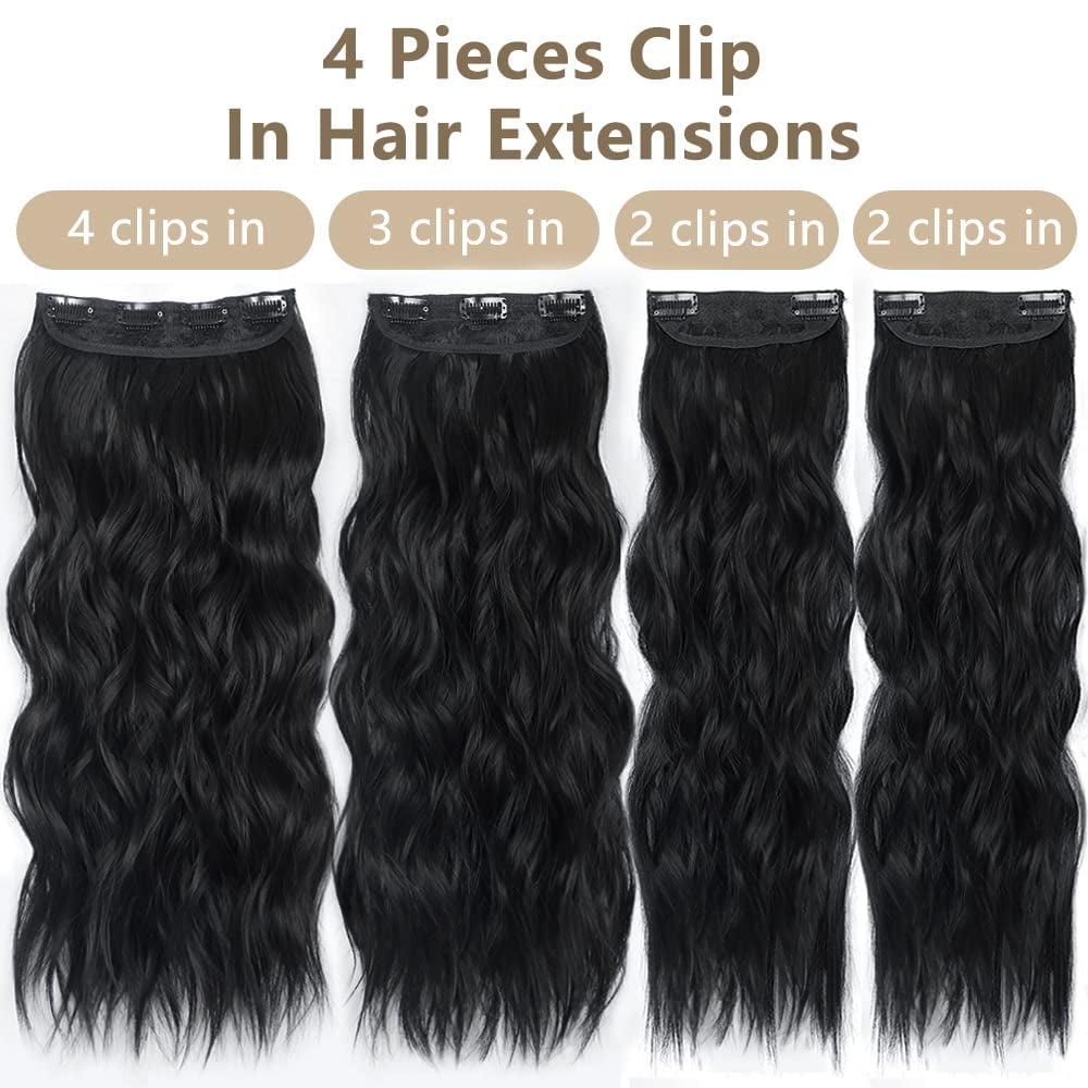 Clip in Long Wavy Synthetic Hair Extension 20 Inch Black 4PCS Thick Hairpieces Fiber Double Weft Hair for Women - Image 6