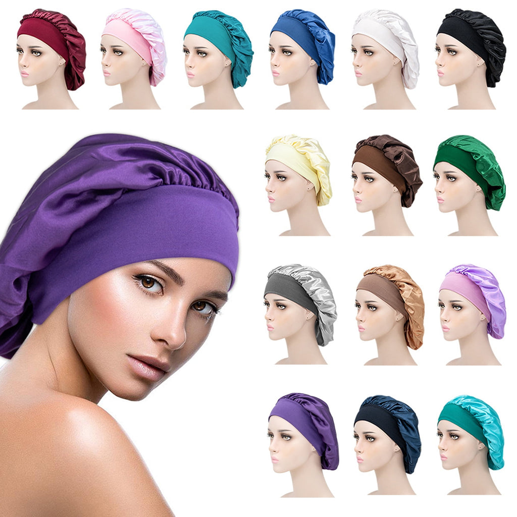 Sleep Hat Wide Headband Elastic Satin Stretchy Hair Bonnet Hat for Woman Brown One Size - Image 2