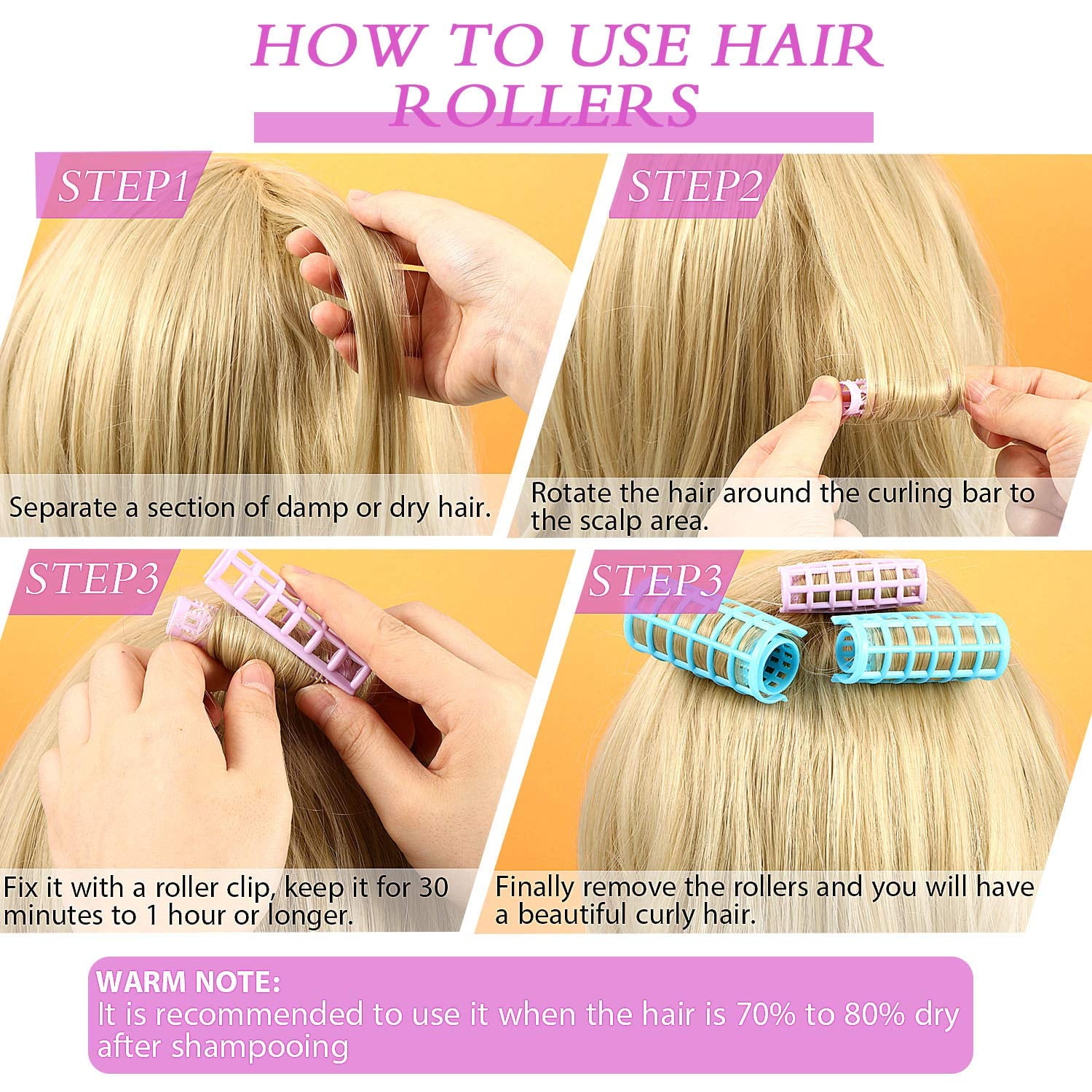 30 Plastic Hair Rollers, 5 Sizes Self-Grip Curlers, Hair Rollers for Long Medium Short Thin Fine Hair, No Heat Requir... - Image 4