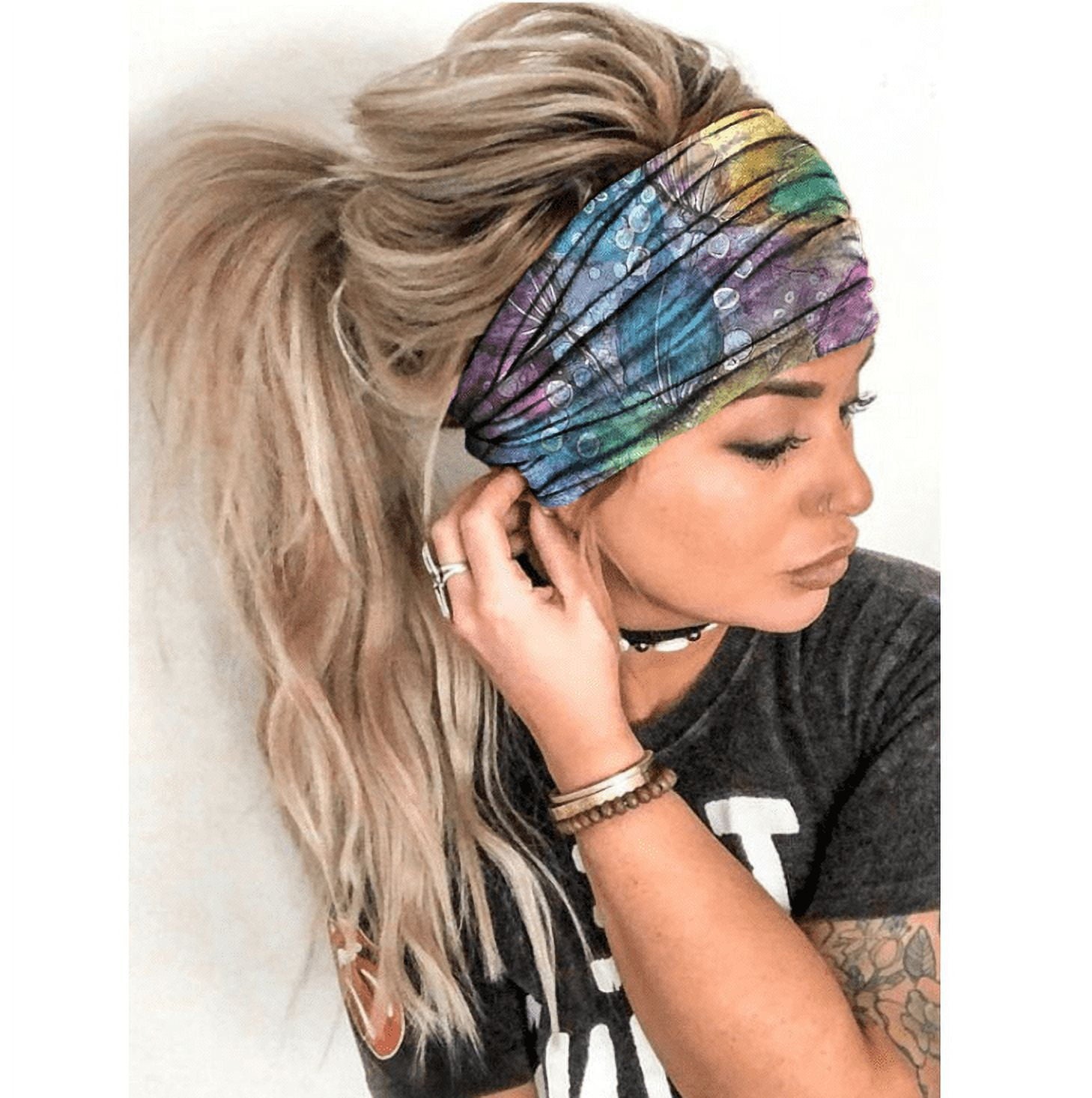 4Pcs Headbands for Women,Non-Slip Elastic Wide Headbands,Sweat Fashion Headwraps Hair Bands Headwear Fit All Head Siz... - Image 4
