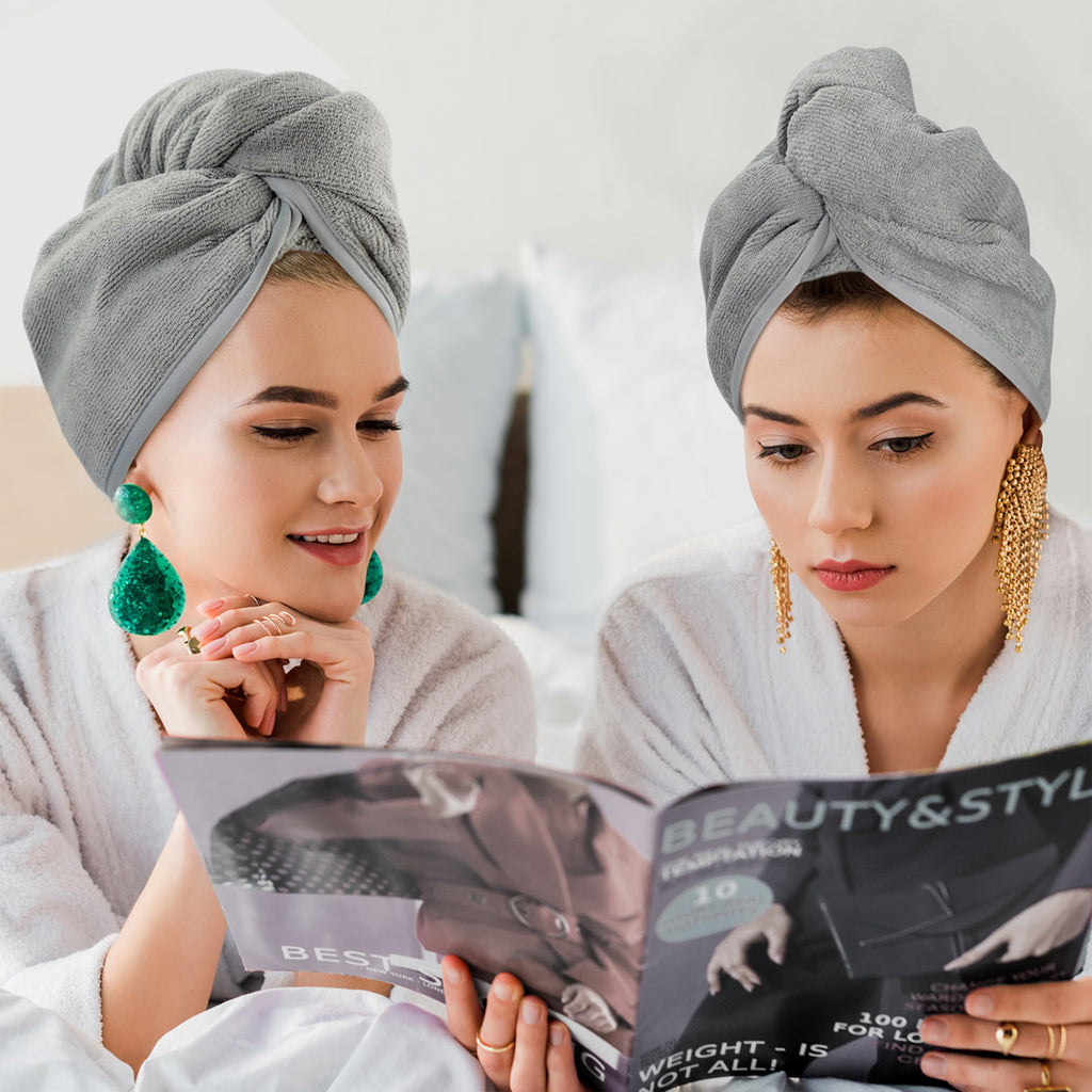 Towel Wrap Super Absorbent Quick Drying Curly Long Thick Head (Gray) - Image 5