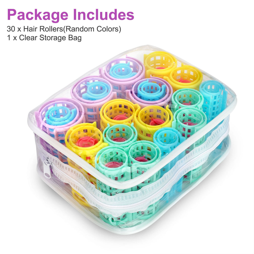 30pcs on Plastic Hair Rollers, 5 Sizes No Heat Curlers, Self Grip Hairdressing Styling Tools, Random Colors - Image 6