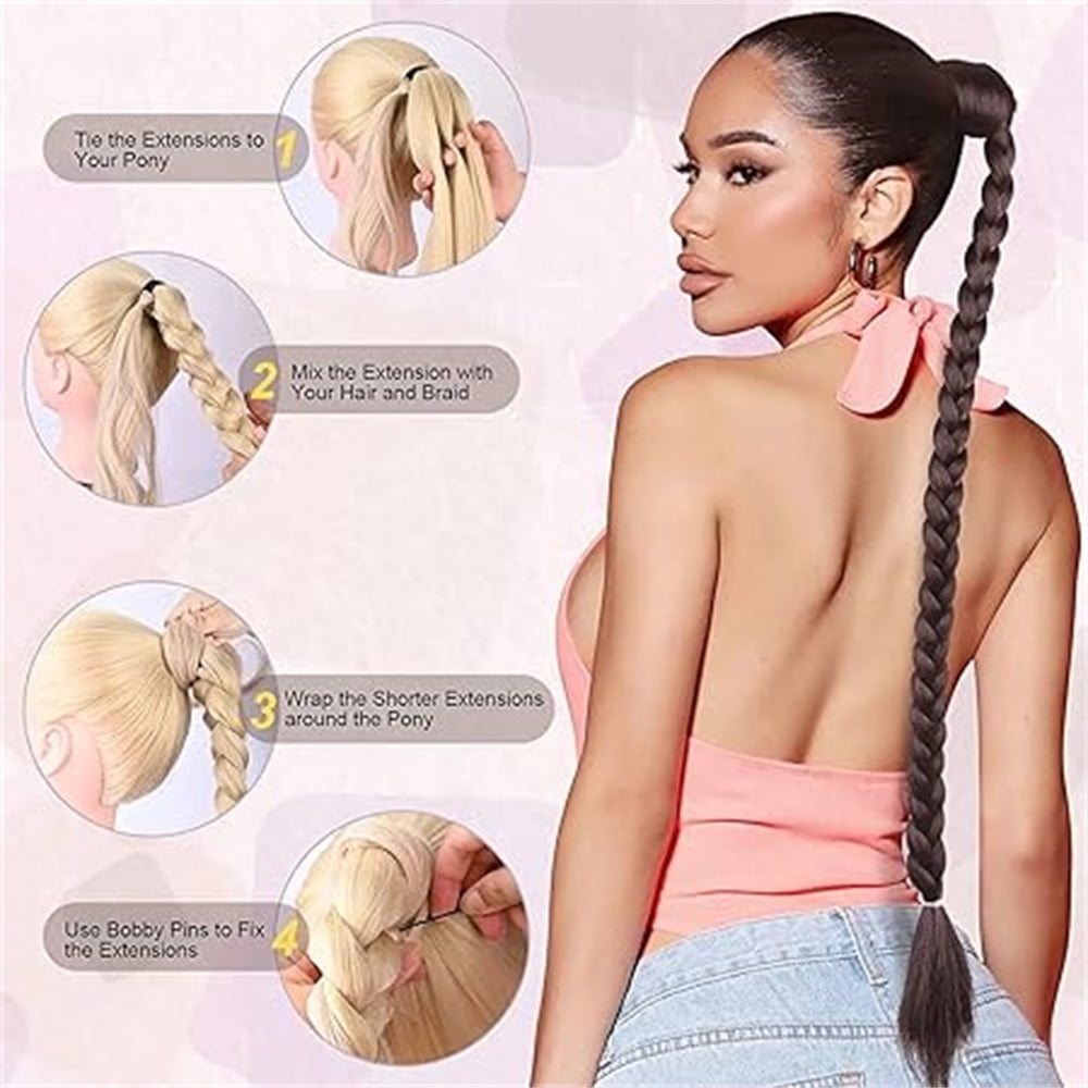 2 Pcs 33.8in Extension Braid Extensions piece with Elastic Band Extension Scrunchie with for Ladies Women - Image 2