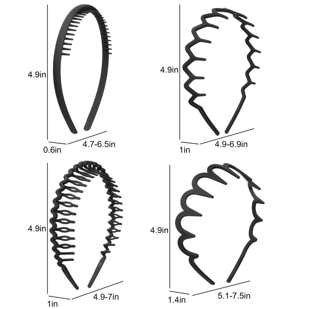 8pcs Plastic Headbands with Teeth, Non-Slip Hair Bands for Women Men, Matte Black - Image 4