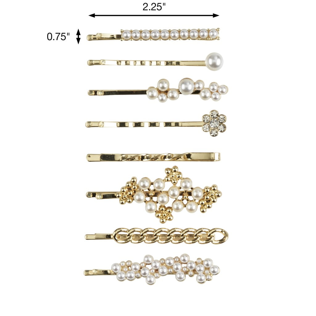 Scunci Mixed Pearl Bobby Pins, Gold, 8 Count - Image 2
