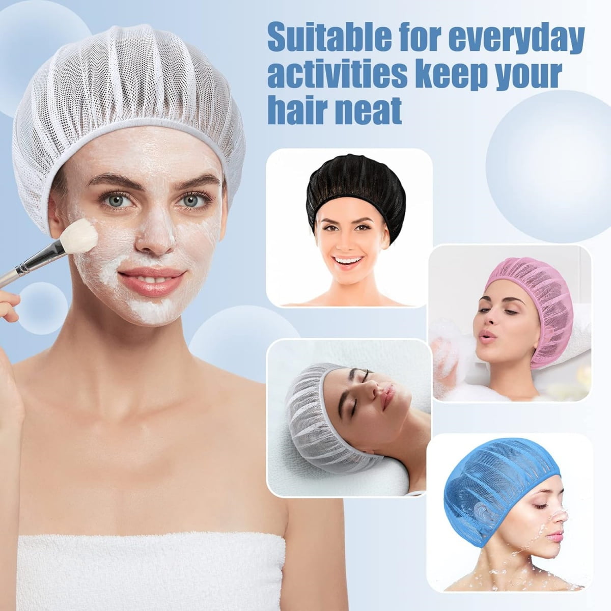 4 Pcs Mesh Sleep Bets,Breathable Shower Caps,Hair Nets Caps for Women,Reusable Multi-color Night Bets for Shower,Slee... - Image 5