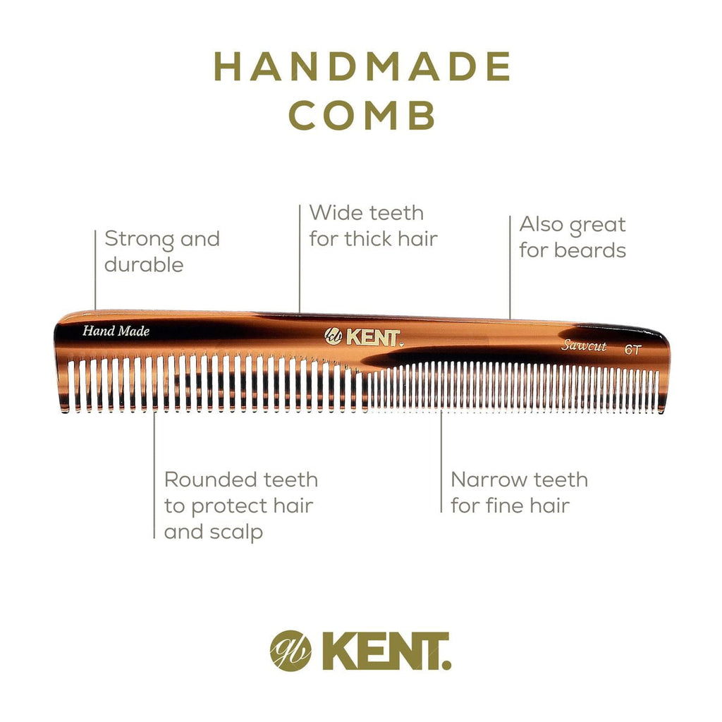 Kent 6T Fine Tooth Comb and Wide Tooth Hair Comb, Handmade Styling Comb for Hair Care, Barber Combs, Beard Combs For Men, Hair Styling Groom - Image 3