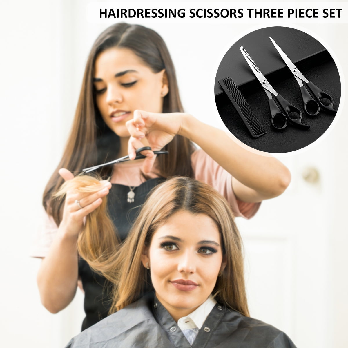 Scissors Shears/Thinning/Set,3Pcs Professional cut Scissors Kit with Thinning Scissor, Flat Scissor,Comb,Reusable Sta... - Image 2