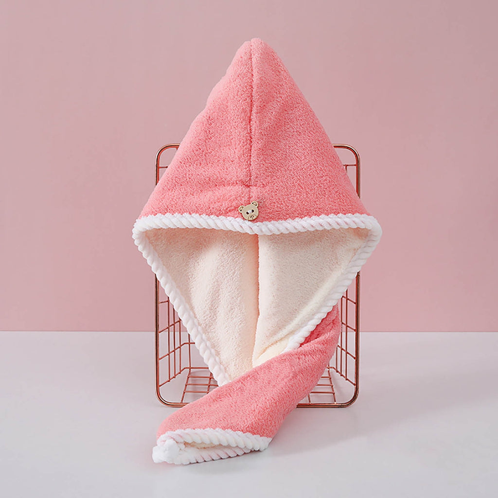 Towel Wrap, Turban with Button, Head Towel for Curly Wet Drying for Women, Quick Dry Bath & Shower Towel(Pink) - Image 4