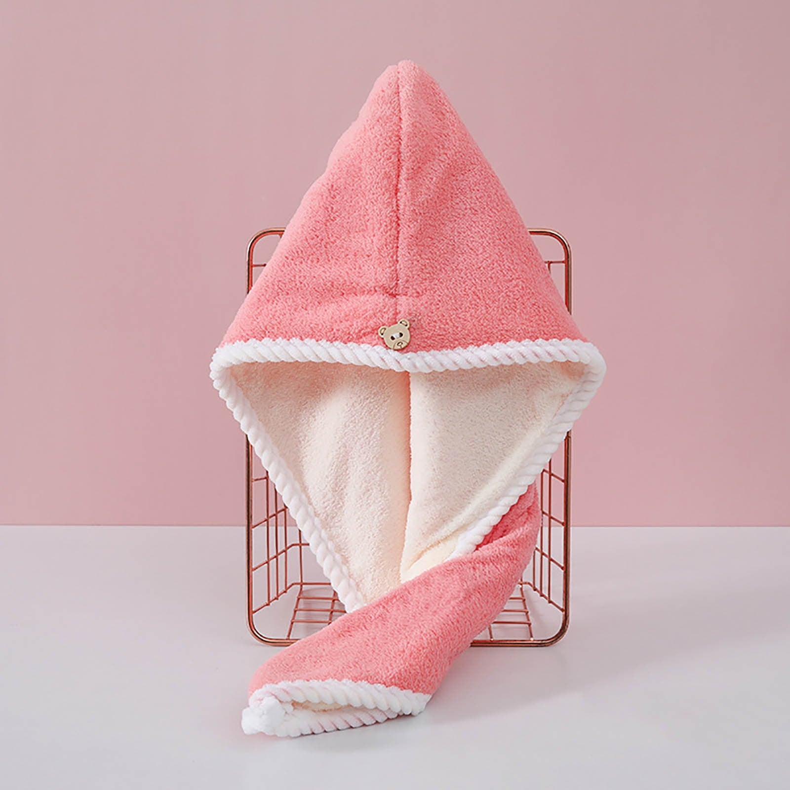 Towel Wrap, Turban with Button, Head Towel for Curly Wet Drying for Women, Quick Dry Bath & Shower Towel(Pink) - Image 4