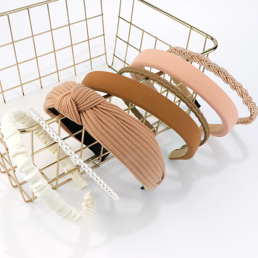 7 Pack Headbands for Women Girls Headbands Trendy Brown Knotted Solid Head Bands Pearl Headband Non Slip Hairbands Cu... - Image 6