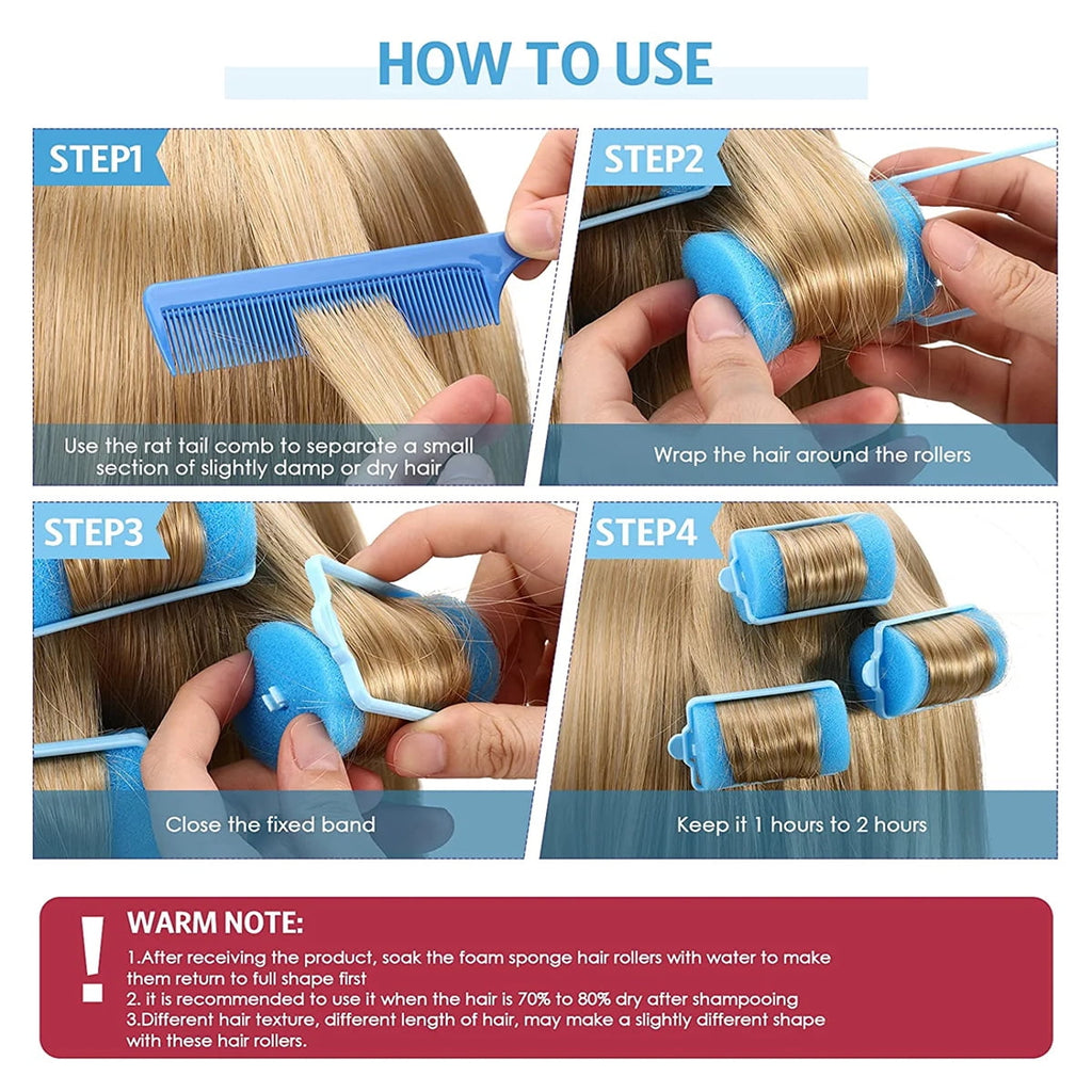 Casewin Jumbo Foam Sponge Hair Roller Soft Sleeping Rollers Curvy Wavy Hairstyle Curling Hair Styling Tools 24 Pieces Use for Long Hair Shor - Image 5