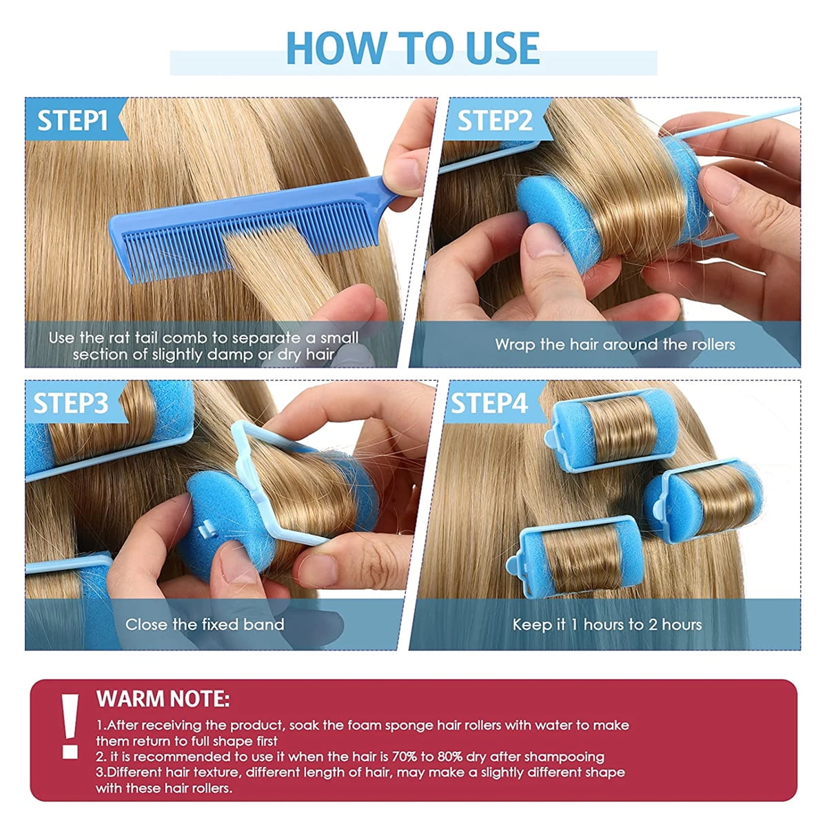 Casewin Jumbo Foam Sponge Hair Roller Soft Sleeping Rollers Curvy Wavy Hairstyle Curling Hair Styling Tools 24 Pieces Use for Long Hair Shor - Image 5