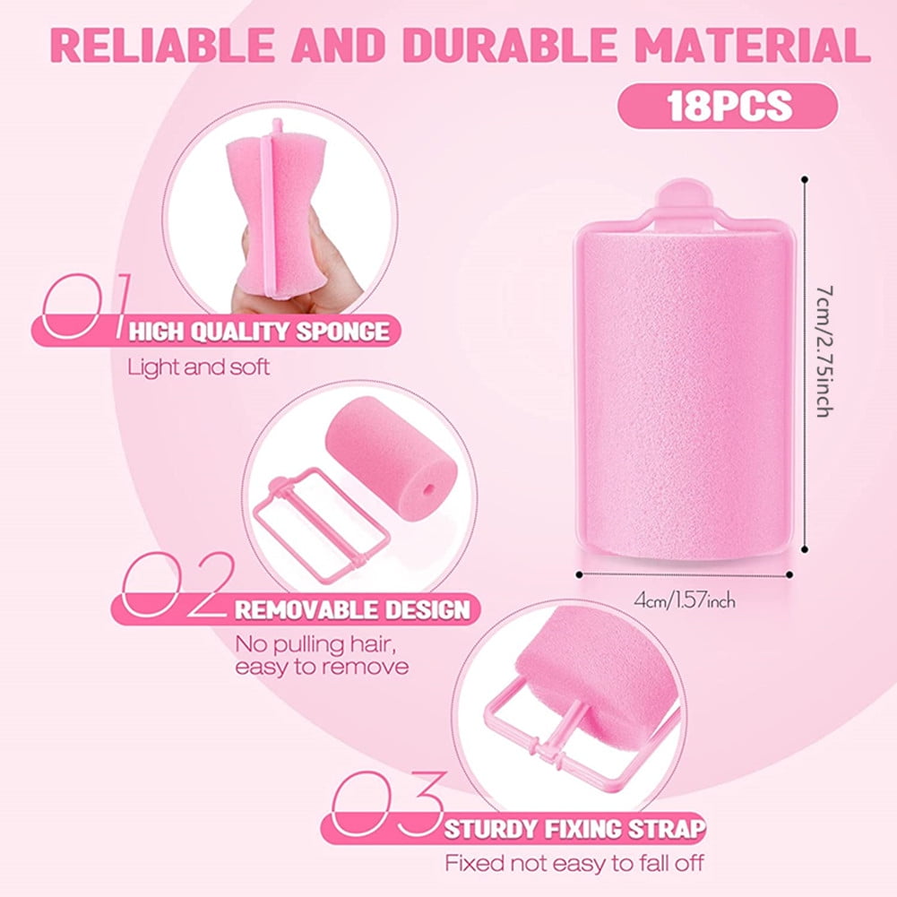 18 Pieces Sponge Hair Rollers Large Soft Foam Hair Styling Curlers 40 mm Large Size Hairdressing Curlers for Women and Kids(Pink) - Image 2