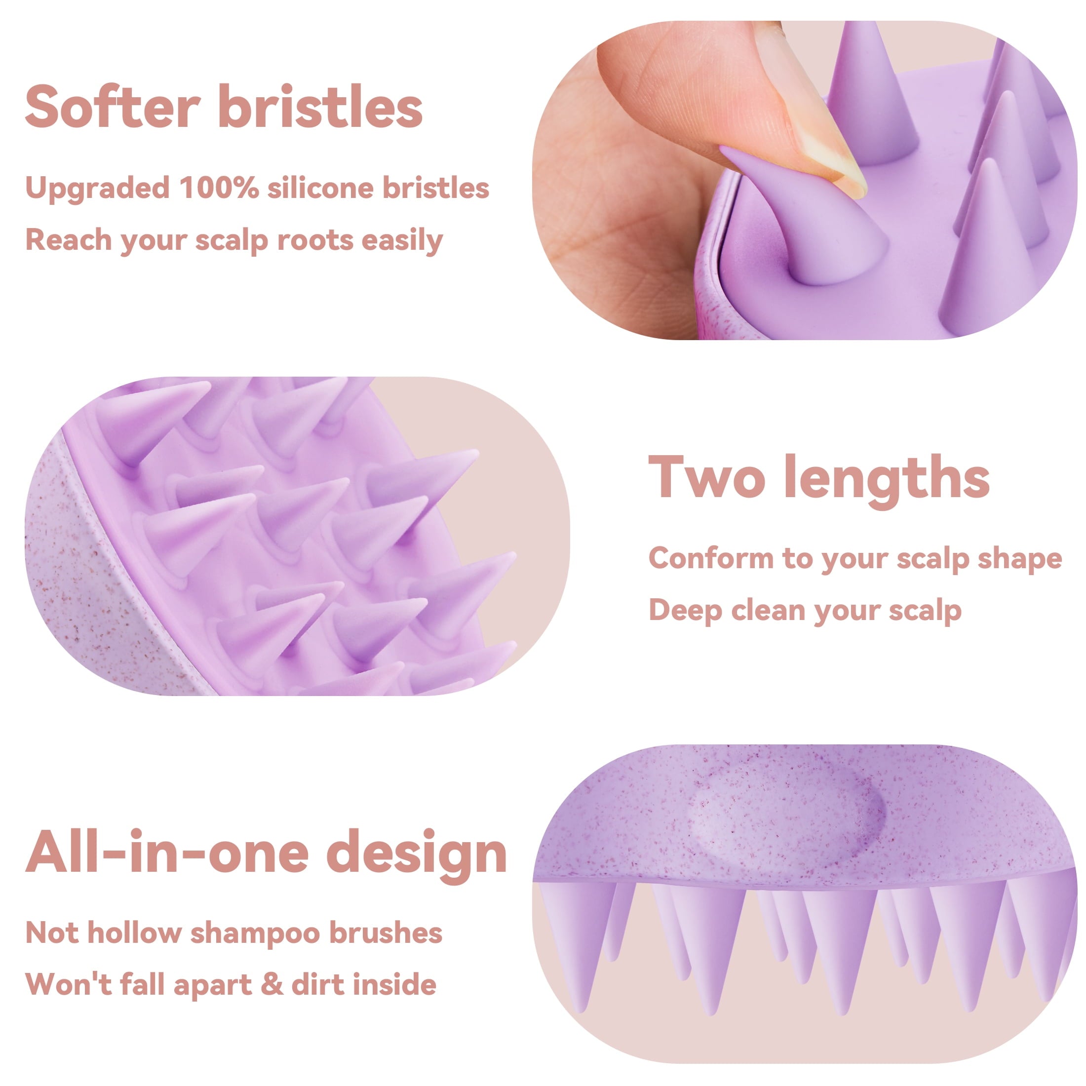2 Pack, Soft Silicone Bristles to Remove Dandruff, Relieve Itching, Scrubber for Hair Care Relax , Purple & Green - Image 2