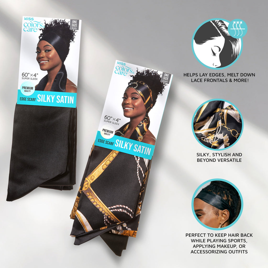 (2 pack) KISS Colors & Care Silky Satin Edge Scarf, Adult, Solid Black Pattern, Size 60" x 4", 1 Piece - Image 6