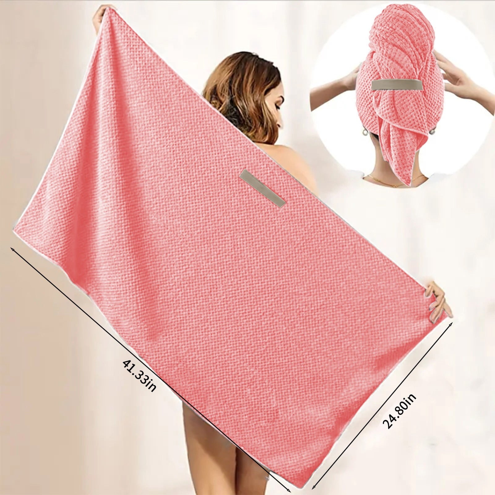 Tuscom Microfiber Hair Towel Wrap for Women & Teens, Super Absorbent Fast Drying Hair Turban with Elastic Band for Long, Thick, Curly Wet Ha - Image 3