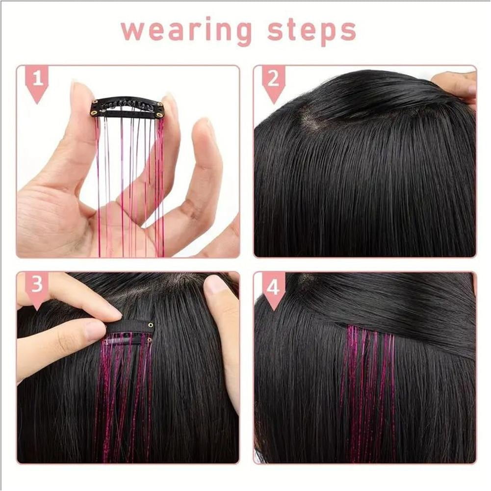Hair Tinsel 12Pcs Clip in Rainbow Hair Accessories 20 Inch Fairy Hair Tinsel Kit for Women Girls Kids Glitter Extensions for Christmas Hallo - Image 4