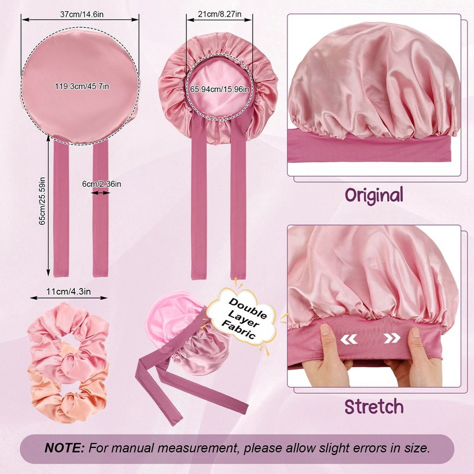 2 Pack Satin Bonnet, Silk Bonnet for Sleeping Women, Silk Sleep Cap Double Layer, Ajustable Hair Bonnet with Tie Band for Women Curly Hair - Image 2
