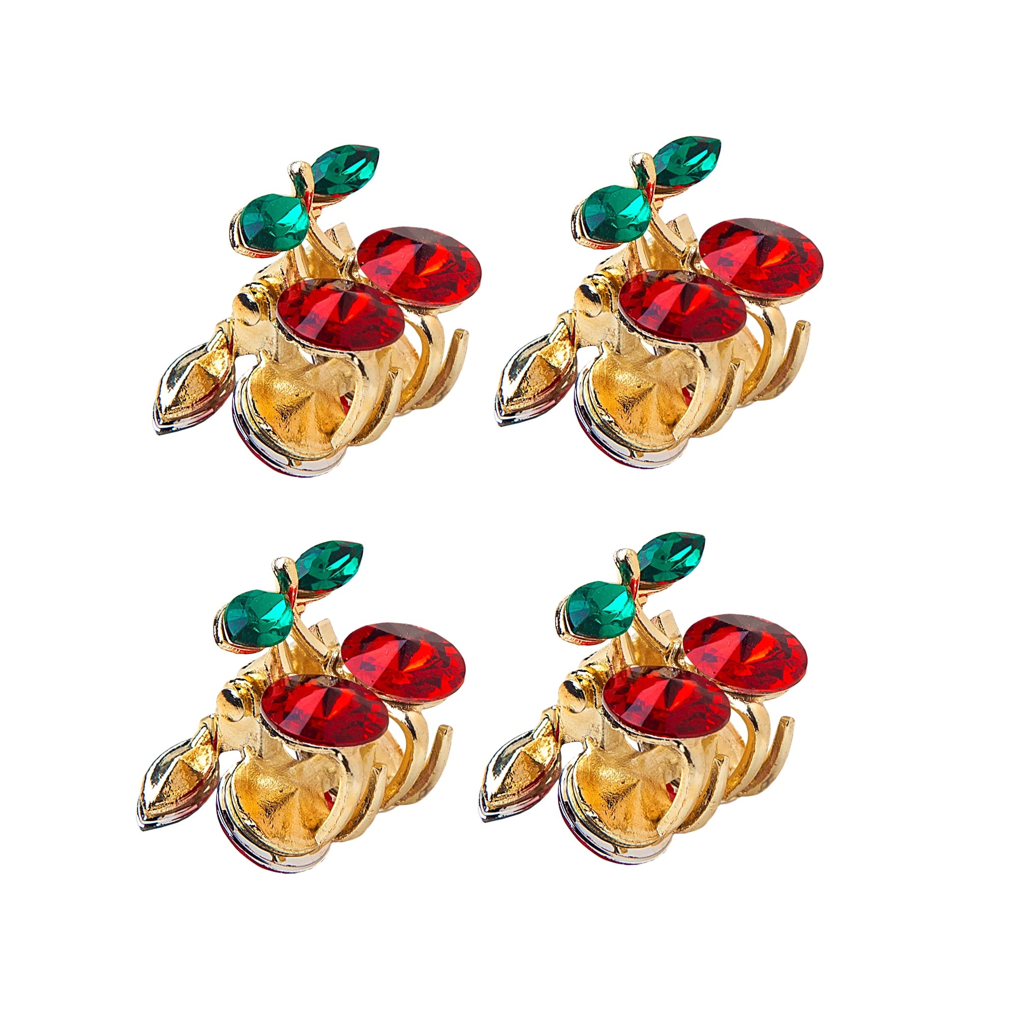 Enchante Small Rhinestone Cherry Claw Hair Clips 4-Pack - Image 2