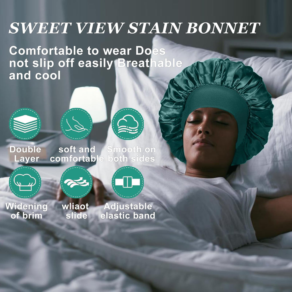 Bets for Black Women - Elastic Wide Band Hair Wrap Cap for Curly Hair - Shower Cap for Sleeping (Black, Peacock Blue,... - Image 6