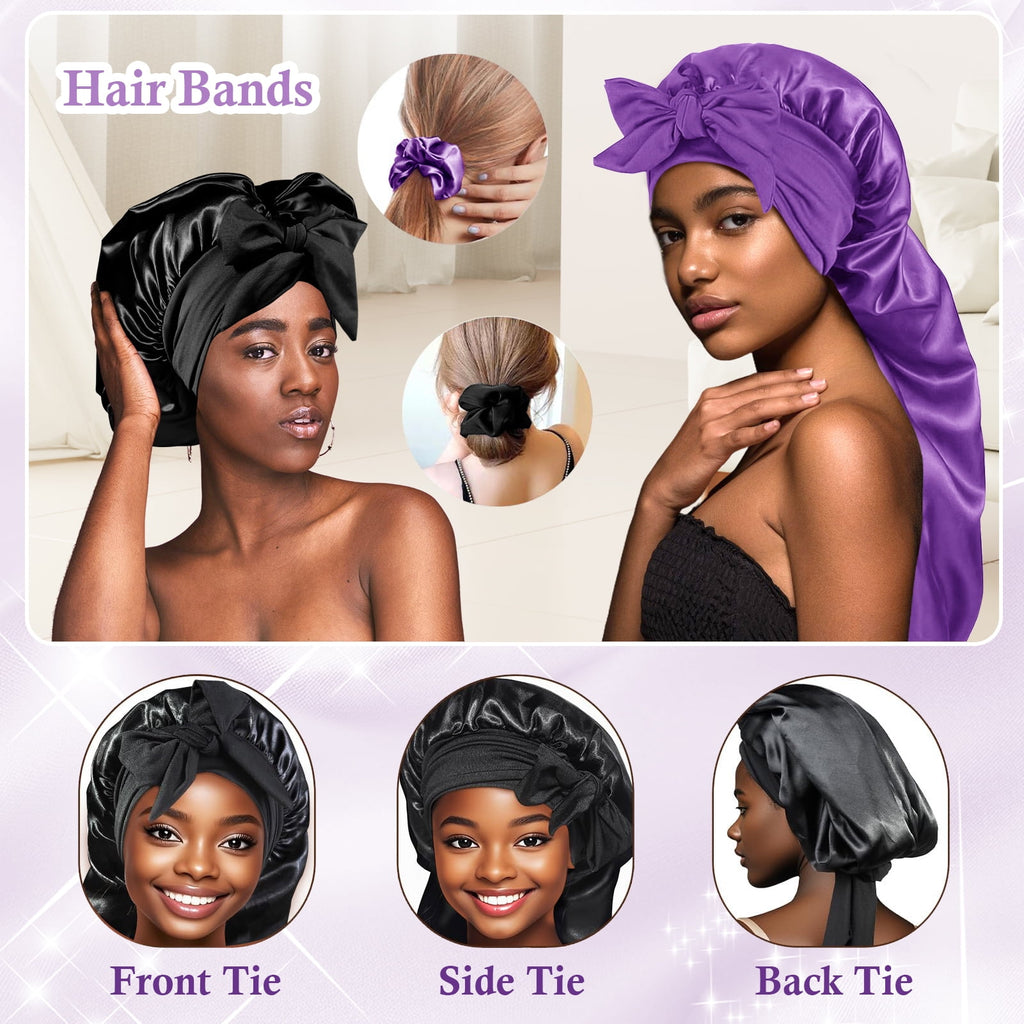 Bet for Women, Double Layer Elastic Hair Bet with 2 Scrunchies & Adjustable Tie Band, Bet for Sleeping Women Braids C... - Image 5