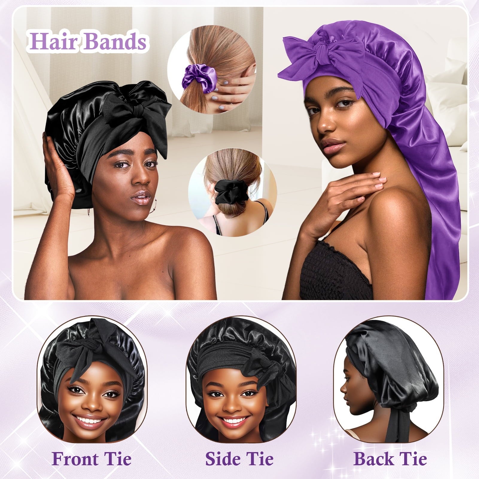 Bet for Women, Double Layer Elastic Hair Bet with 2 Scrunchies & Adjustable Tie Band, Bet for Sleeping Women Braids C... - Image 5