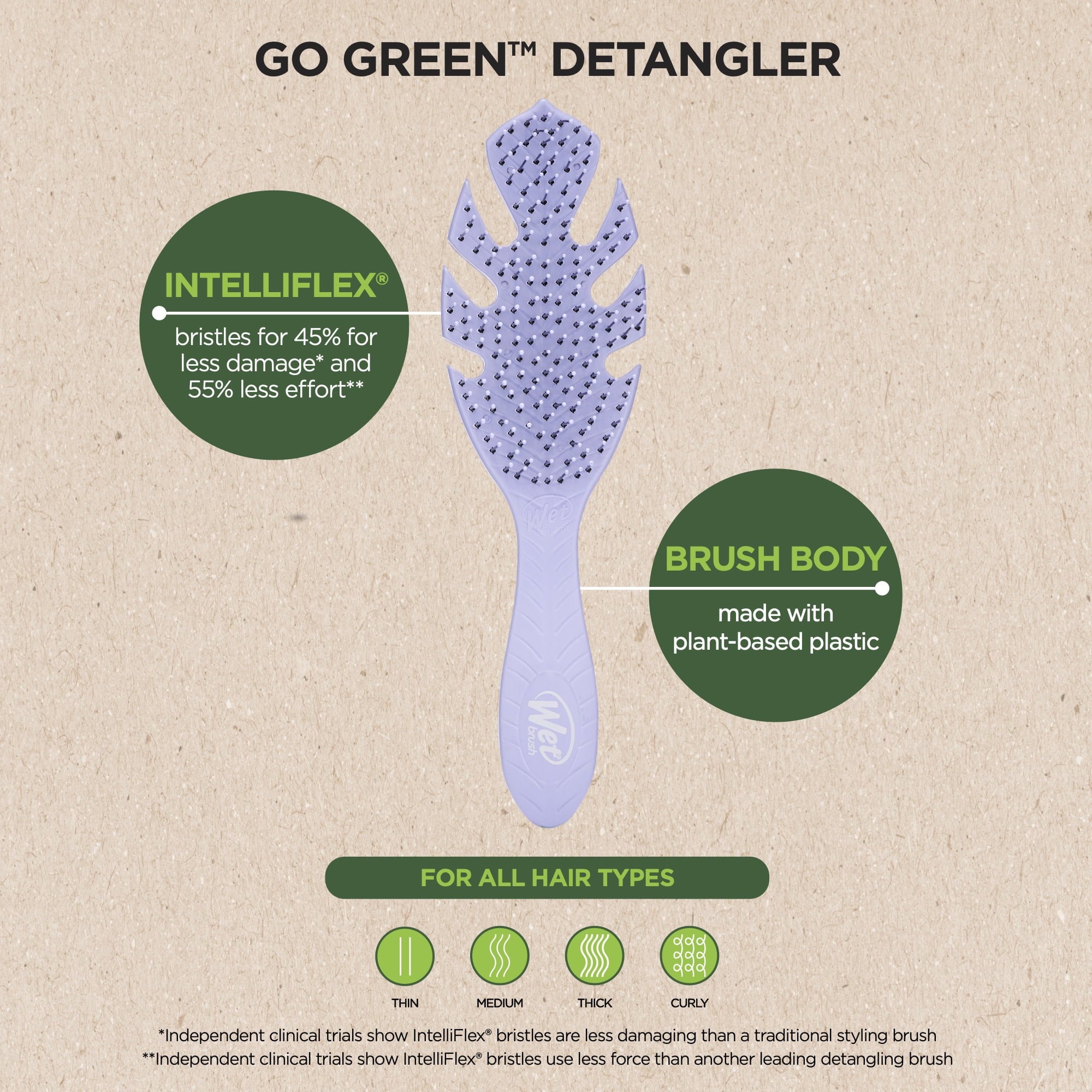 Green Hair Detangler, Soft, Flexible Bristles, Purple 1 Ct, Or Dry Hair - Image 5