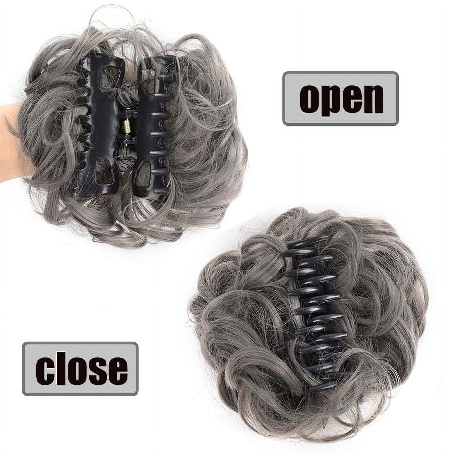 Haobuy Claw Clip Messy Bun Hairpiece, Wavy Curly Messy Hair Bun Extensions Claw Clip for Women Girls-Light Gray - Image 2