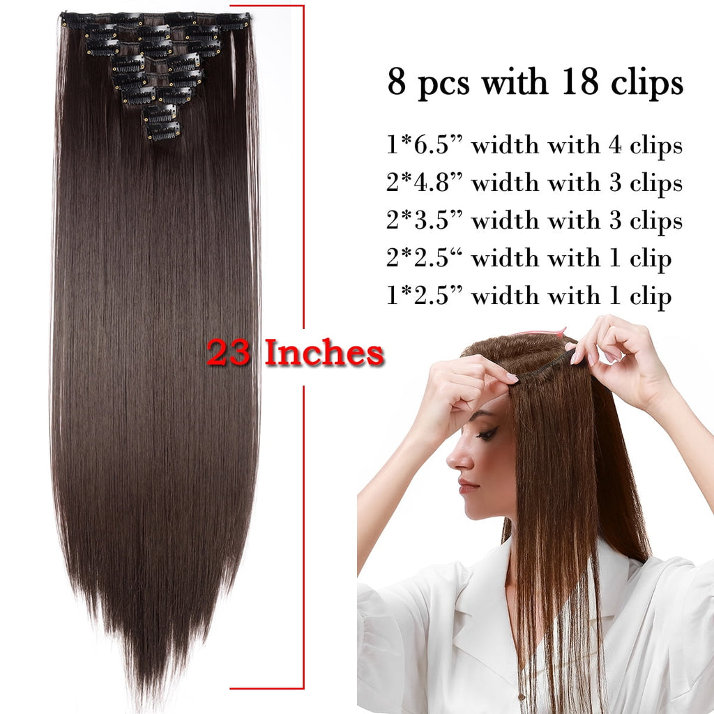 SEGO Clip in Hair Extensions Straight Full Head Real Hair 8 Hair Pieces 18 Clips For Women Hollywood Hair Accessory Blonde/Golden/Red/Purple - Image 3
