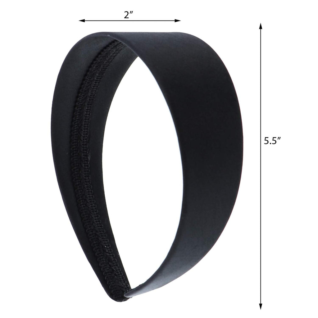 Black 2 inch Wide Satin Hard Headband with No Teeth Head Band for Women and Girls - Image 5