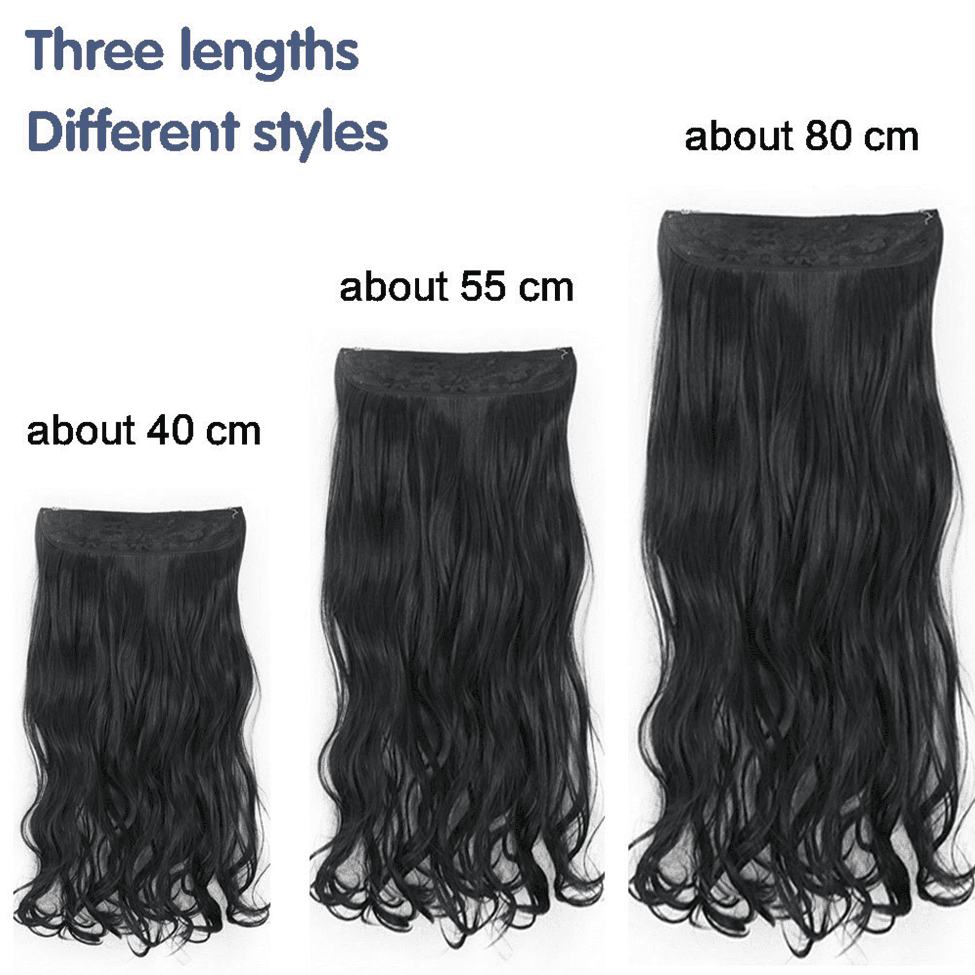 22 Inch Clip-In Hair Extensions - 5-Piece Wavy Synthetic Hair Set, Natural Black for Women, Heat Resistant Fibers - Image 6