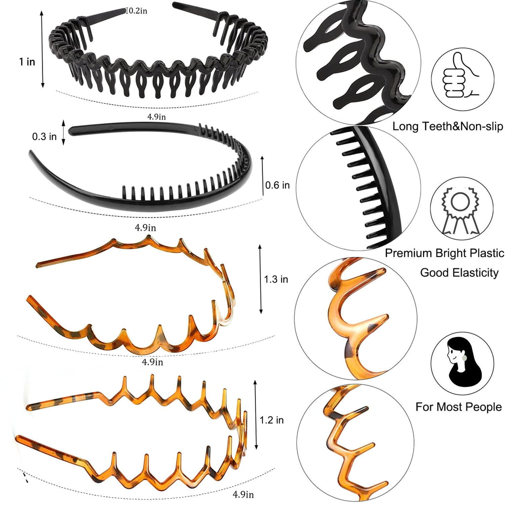 8 Pack No Slip Effortless Plastic Headbands with Teeth Comb,Multicolor - Image 2
