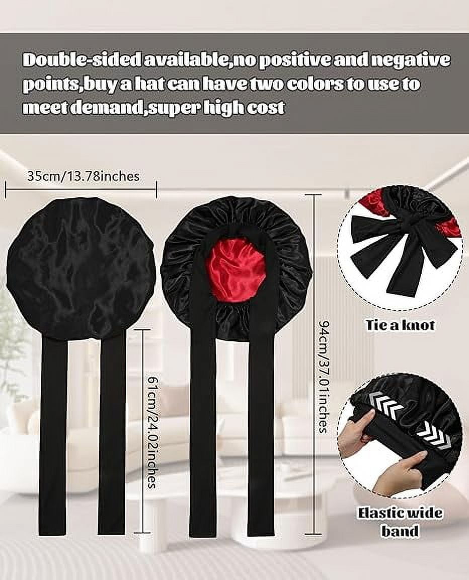 Satin Bonnet Silk Bonnet for Sleeping Silk Sleep Cap Double Layer Hair Bonnet with Elastic Tie Band - Image 3