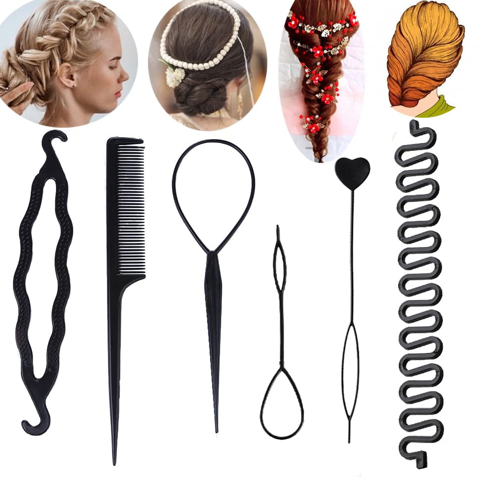 1 Tail Hair Tool Hair Loop Styling Tool Set Tail Hair Flipper Pull through Ponytail Tool French Hair Braiding Tool Fr... - Image 2