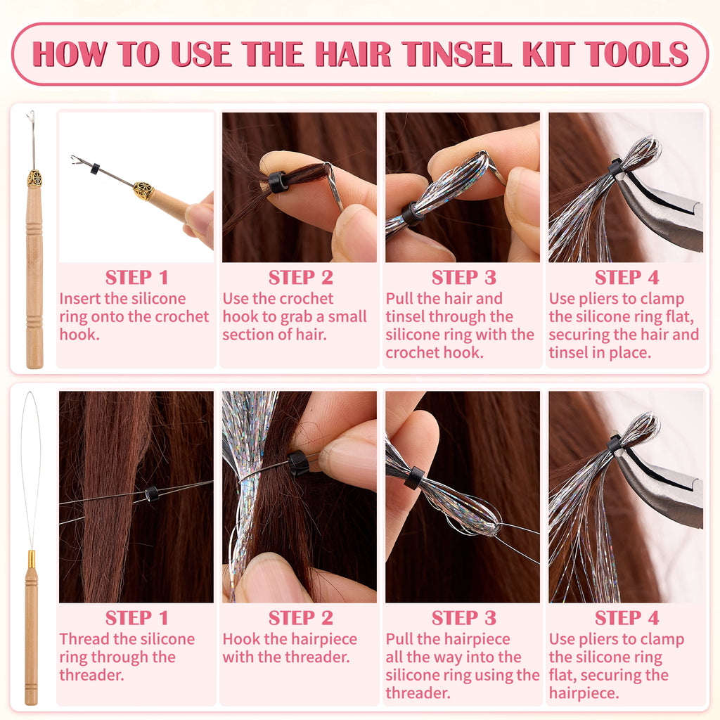 13 Colors Hair Tinsel Kit, 48 Inch 6600 Strands Glitter Fairy Hair Tinsel Extensions with Tools, Heat Resistant Holographic Hair Accessories - Image 4