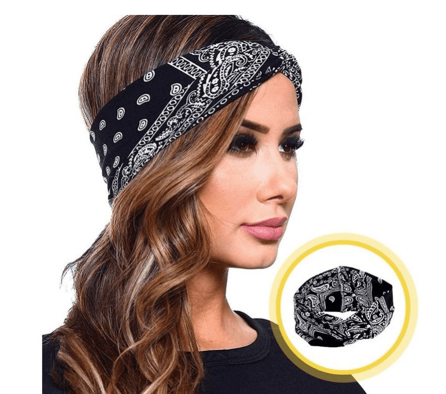 6Pcs - Bandana Headband for Women, Elastic Cotton Turban Wide Hair Band Head Scarf Hair Wrap, Ladies Stretchy Head ba... - Image 3