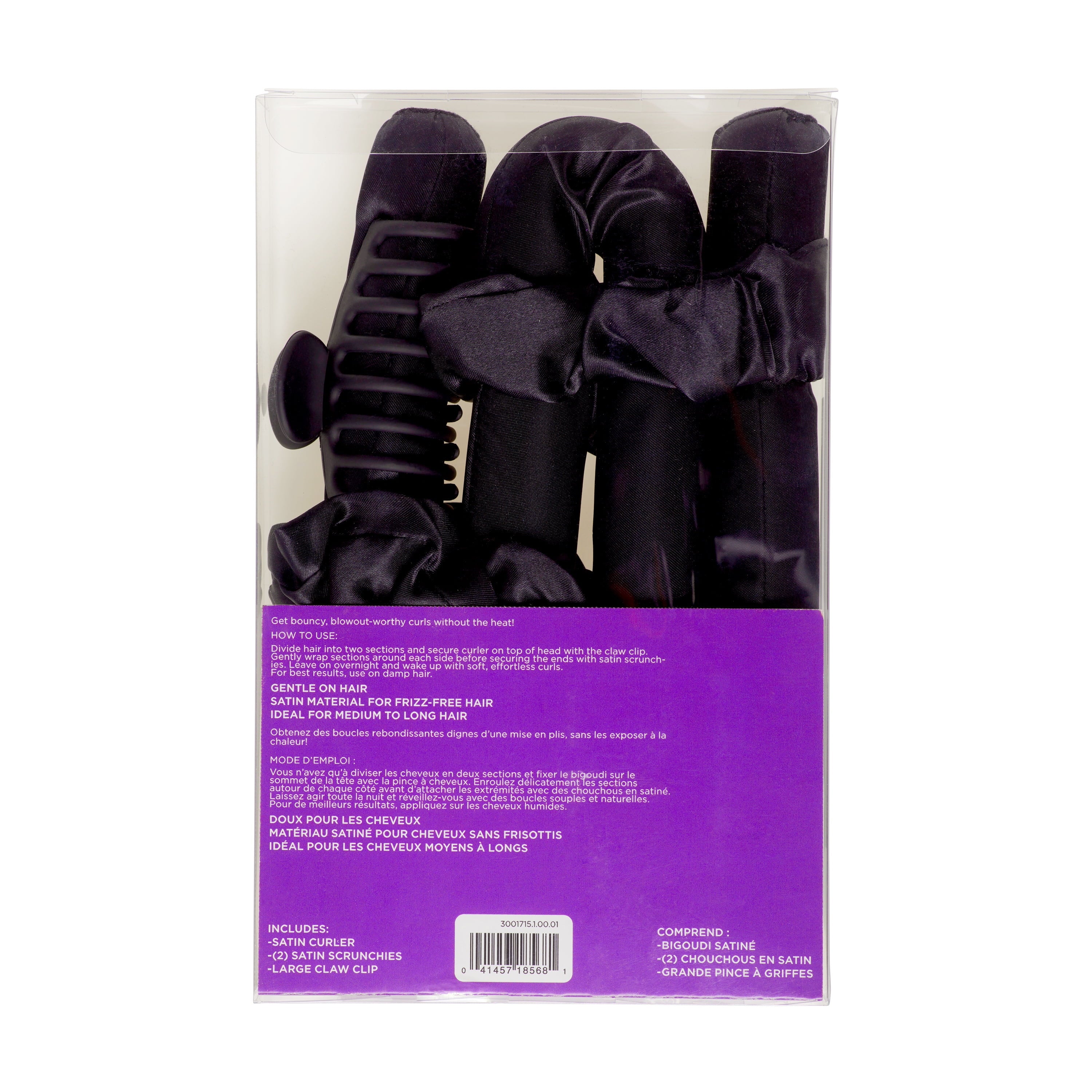 Goody Black Overnight Heatless Hair Curler Set with Claw Clip and Satin Scrunchies, No Heat, 4 Ct - Image 2