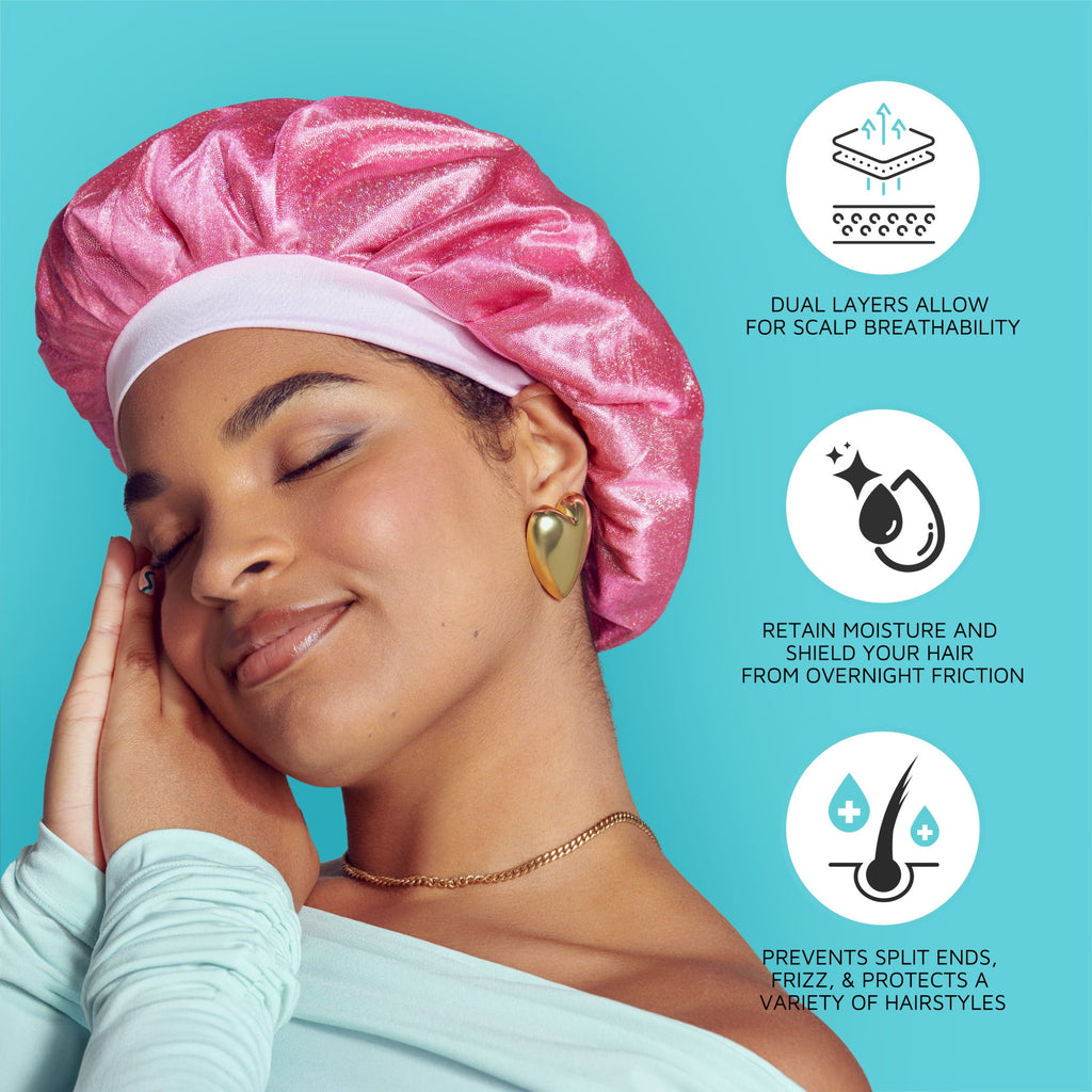 Silky Satin Reversible Hair Bonnet Cap, Wide Edge, XL, Black - Image 5