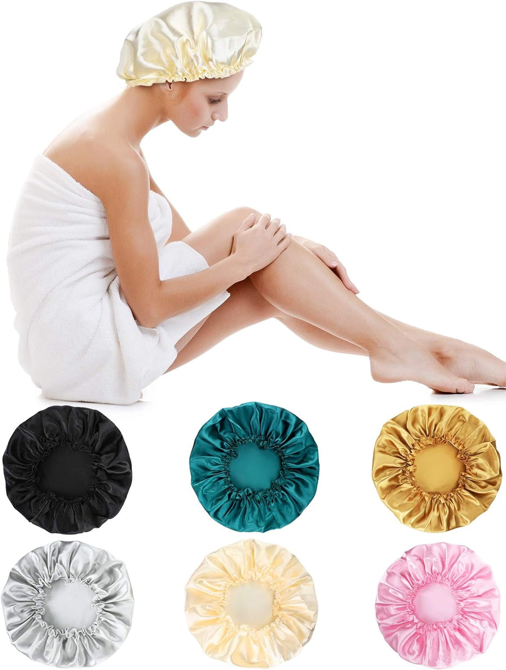 6 Pieces Sleep Cap Satin Bonnet Sleeping Hat Soft Elastic Night Hair Cover for Women Girls - Image 3