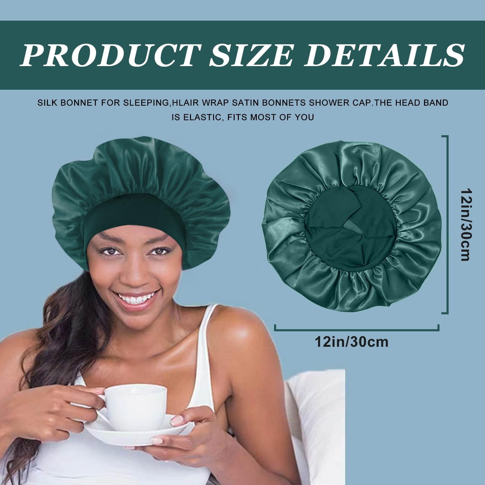 Bets for Black Women - Elastic Wide Band Hair Wrap Cap for Curly Hair - Shower Cap for Sleeping (Black, Peacock Blue,... - Image 2