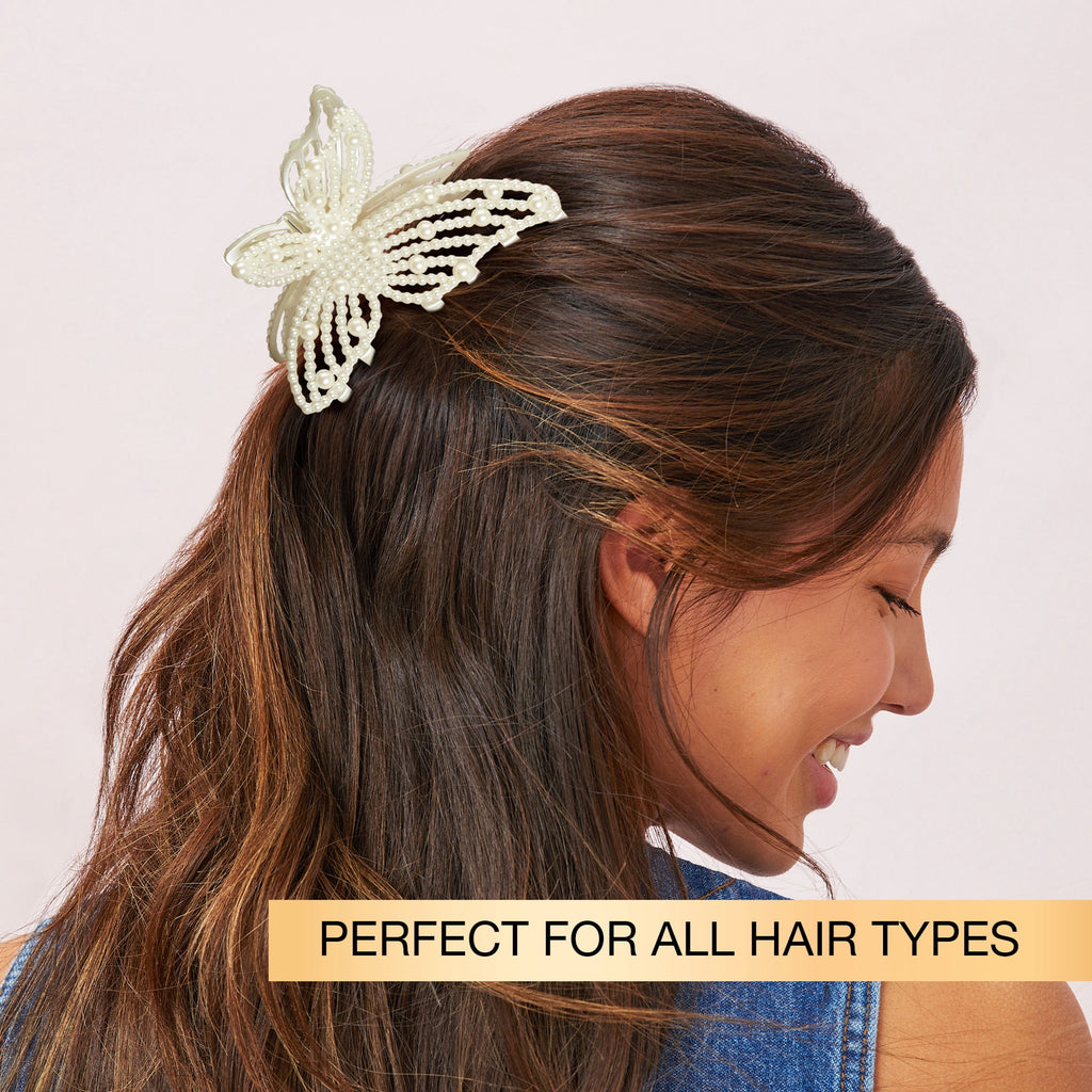 Scunci Faux Pearl Butterfly Claw Clip, Pearl, 1 Count - Image 4