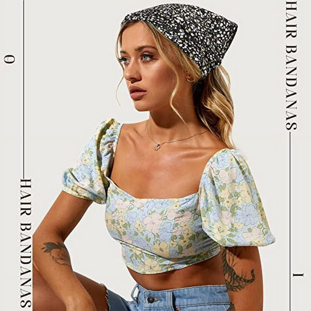 Women Floral Elastic Hair Scarf Headband 3Pcs Chiffon Boho Head Kerchief Vintage Triangle Scarf Hair Bandanas - Image 4