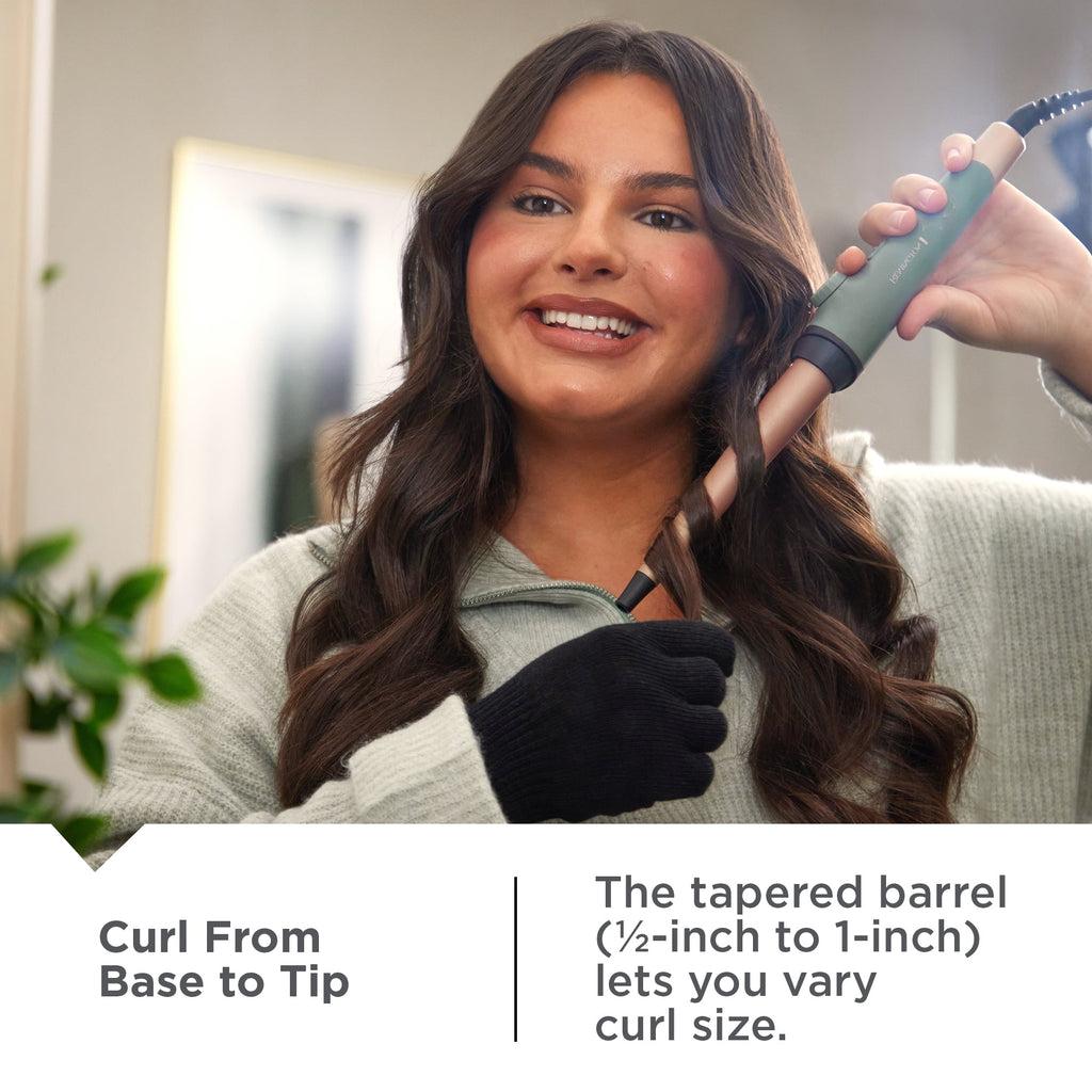 REMINGTON Botanicals Collection -1 Tapered Curling Wand with Plant-Based Micro-Conditioners and Grip-Tech Technology, Green - Image 4
