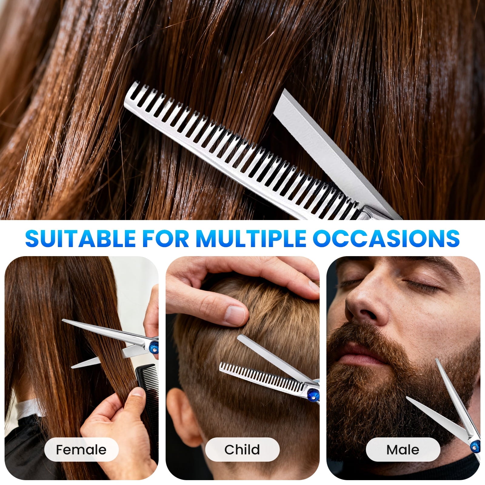 Set - 11 Pcs Professional Stainless Barber dressing Shears Kit with Barber Cape, Kit for Women Men Kids Pet (Silver) - Image 6