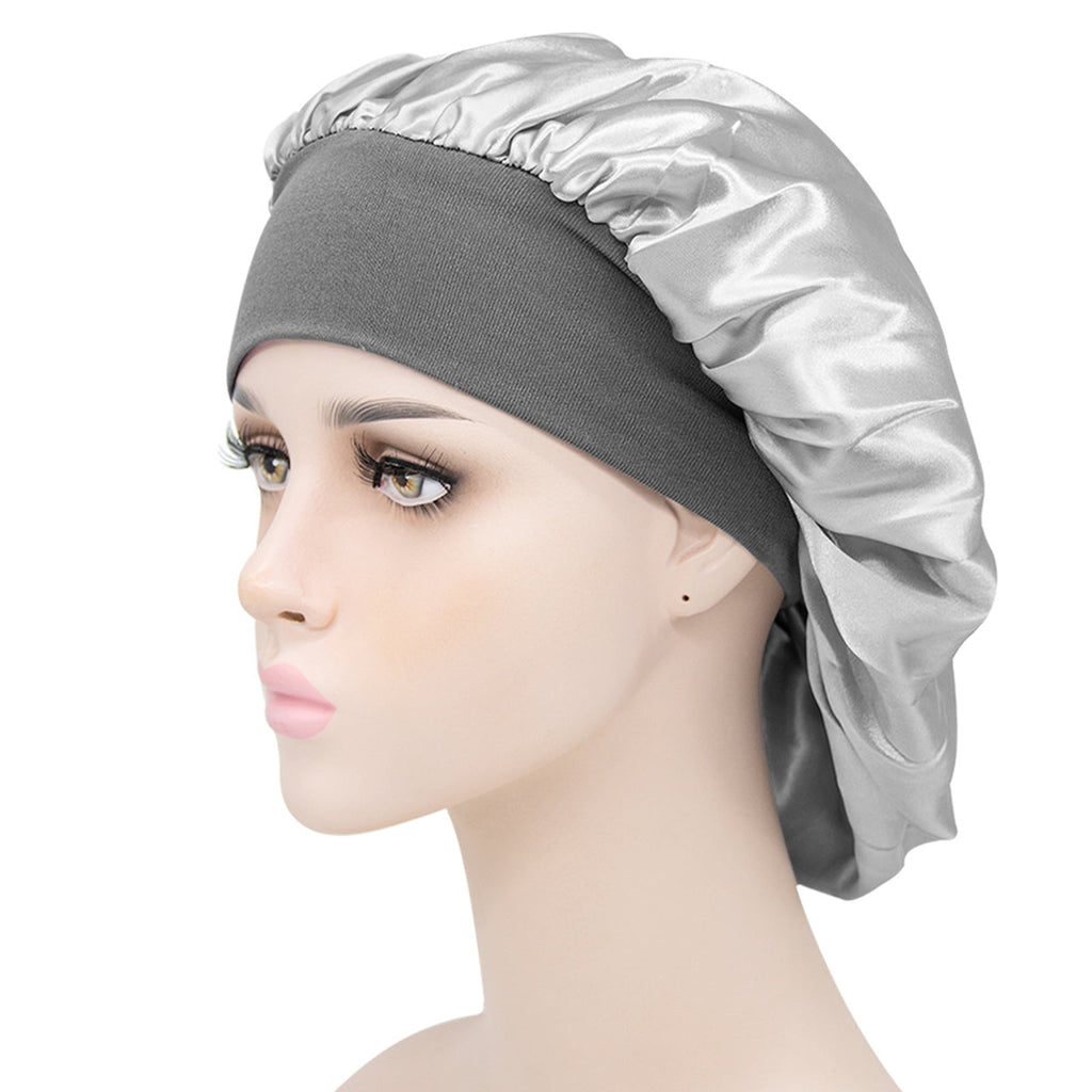 Sleep Hat Wide Headband Elastic Satin Stretchy Hair Bonnet Hat for Woman Brown One Size - Image 6
