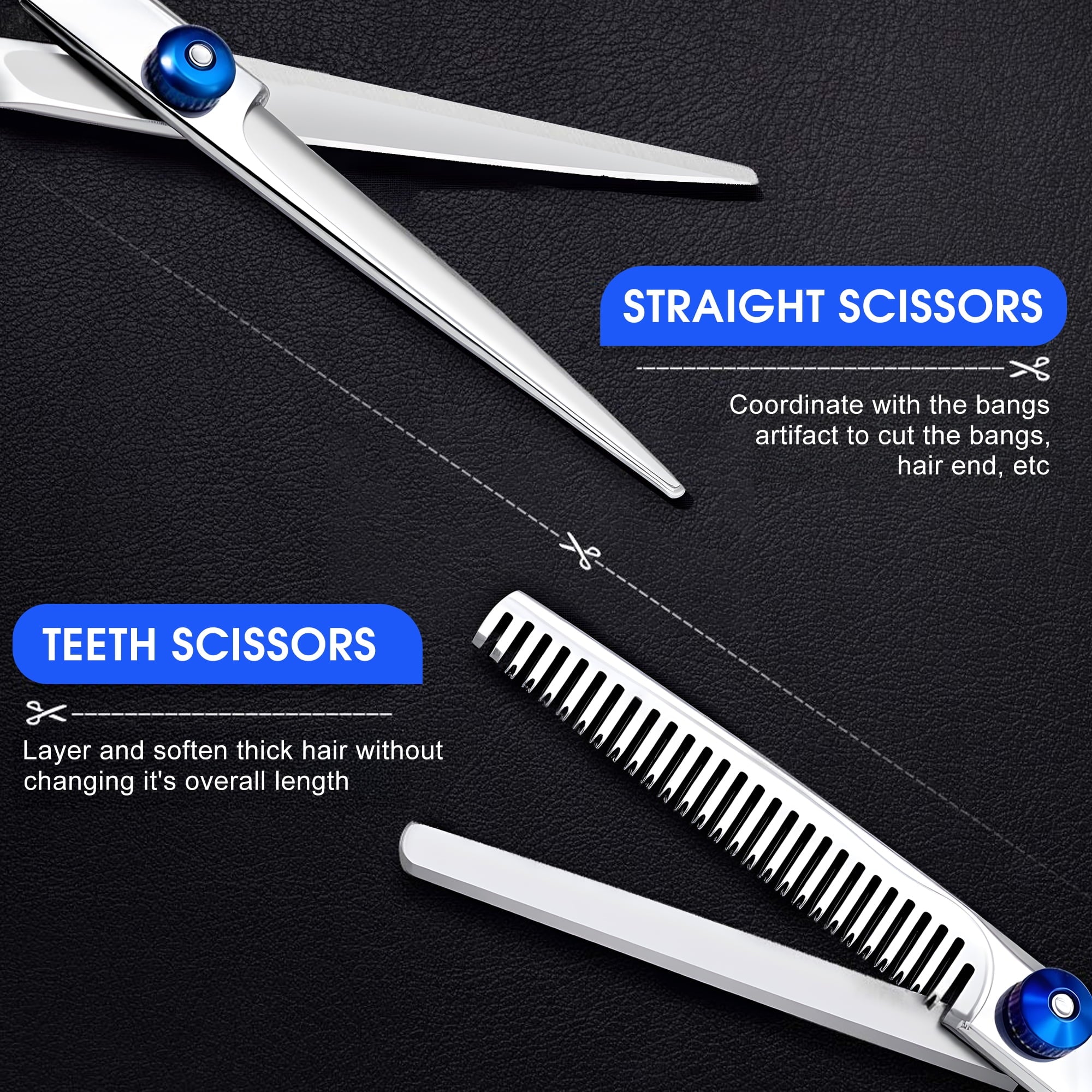 Scissors Set for Women Men, Barber Scissors Thinning Shears with Comb & Cape, Professional cut Kit - Image 4
