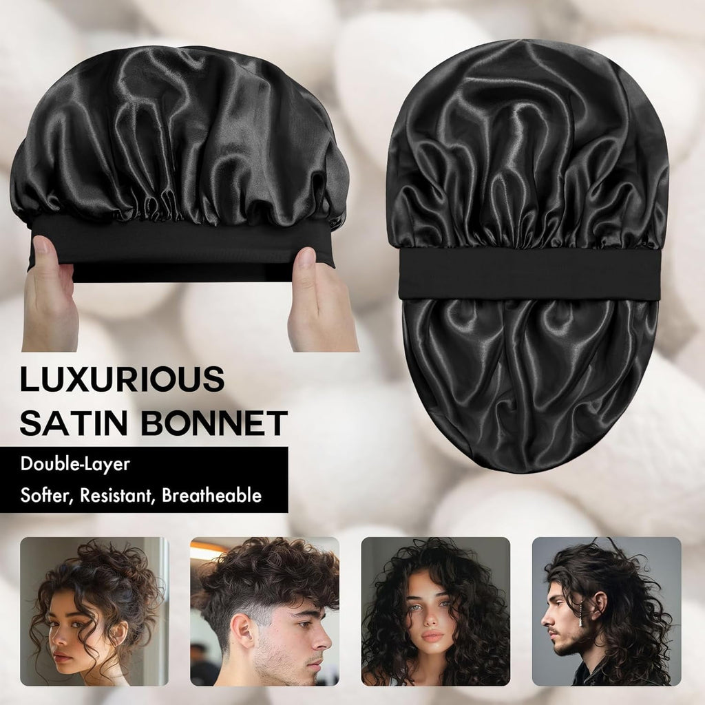 Satin Silk Bonnet for Sleeping, Double Layer Silk Sleep Cap for Men & Women, Soft Satin Lined Bonnet for Natural & Curly Hair - Image 2